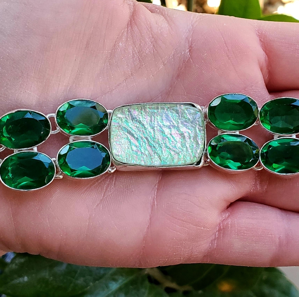 New Triplet Opal and Chrome Diopside Silver Bracelet.